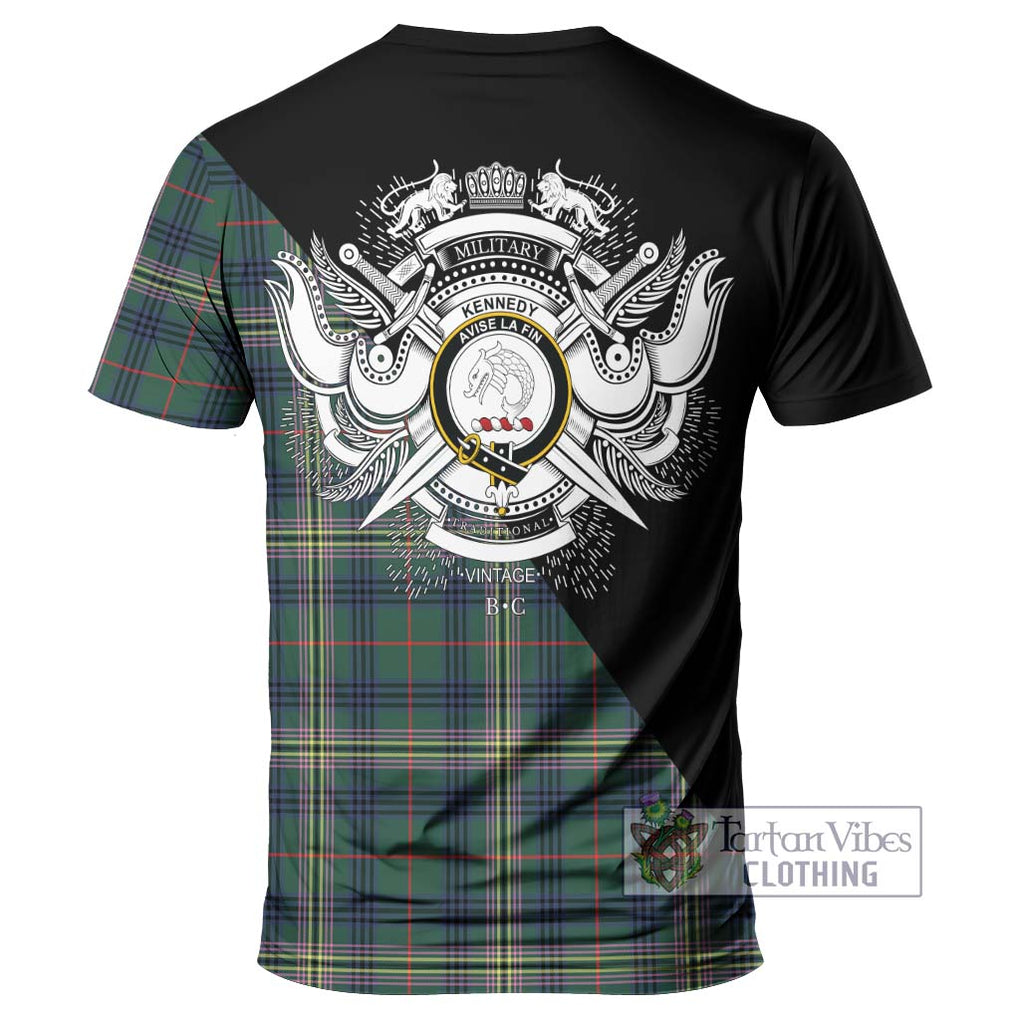 Kennedy Modern Tartan T-Shirt with Family Crest and Military Logo Style - Tartanvibesclothing Shop