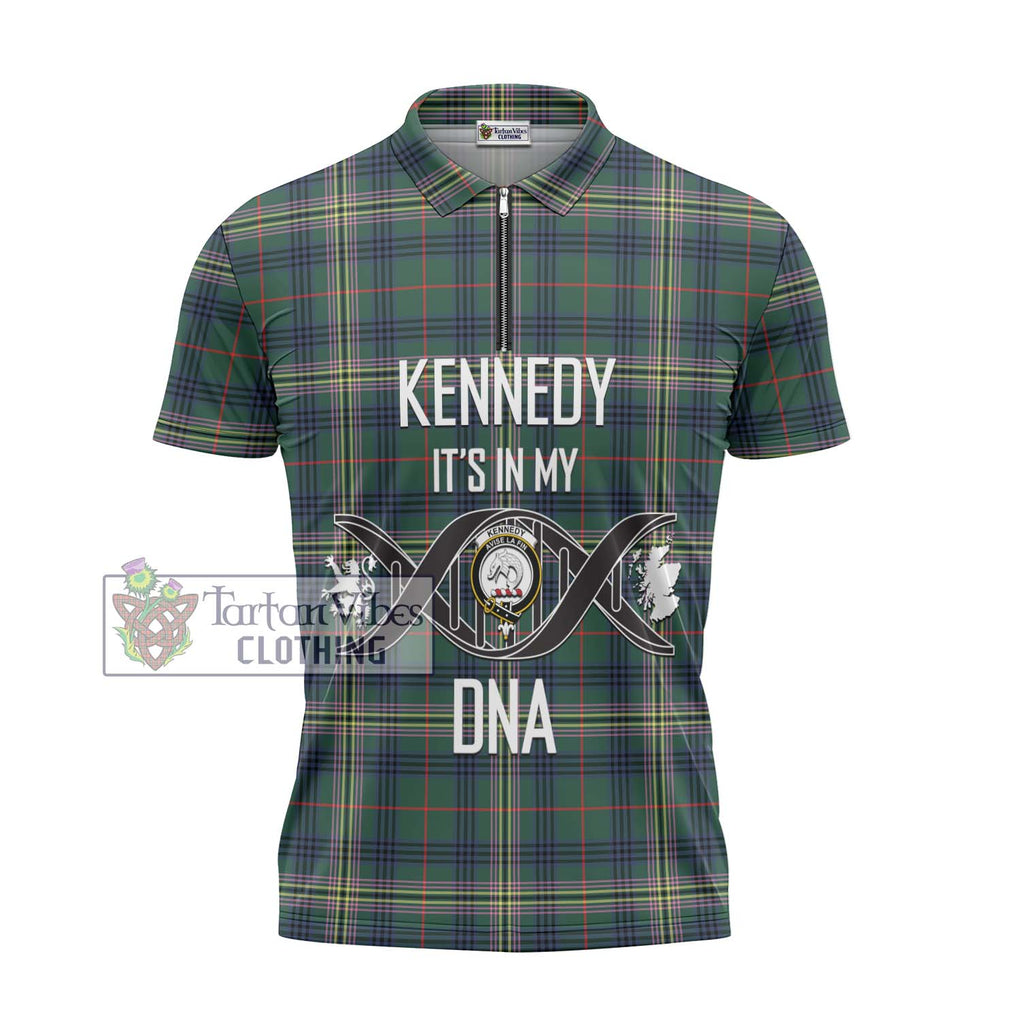 Kennedy Modern Tartan Zipper Polo Shirt with Family Crest DNA In Me Style - Tartanvibesclothing Shop