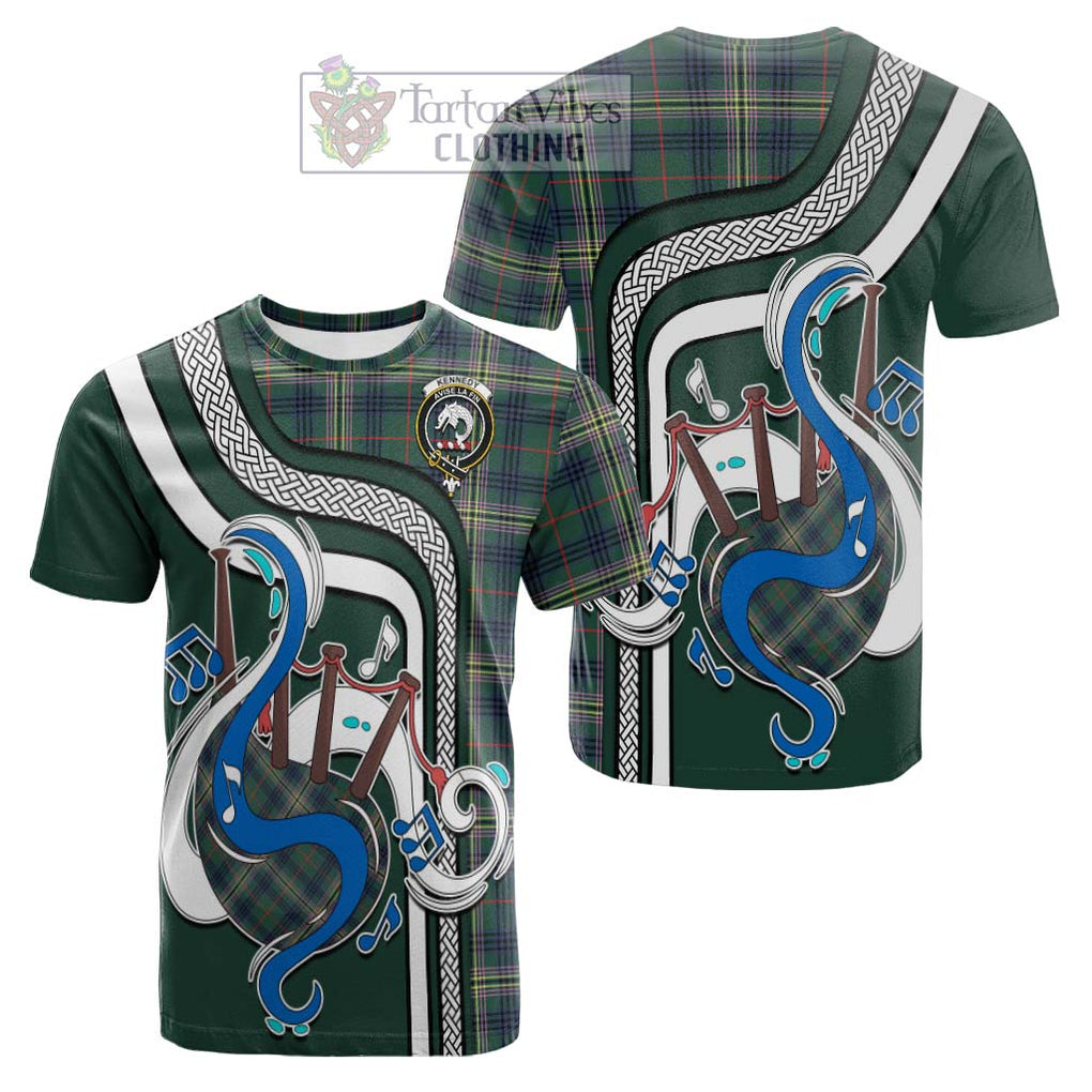 Tartan Vibes Clothing Kennedy Modern Tartan Cotton T-shirt with Epic Bagpipe Style