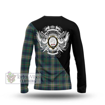 Kennedy Modern Tartan Long Sleeve T-Shirt with Family Crest and Military Logo Style