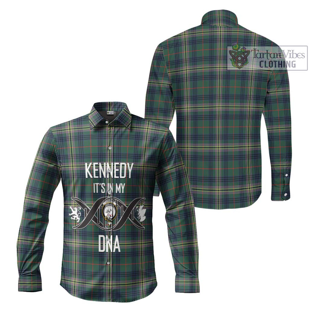 Kennedy Modern Tartan Long Sleeve Button Shirt with Family Crest DNA In Me Style Men's Shirt - Tartanvibesclothing Shop