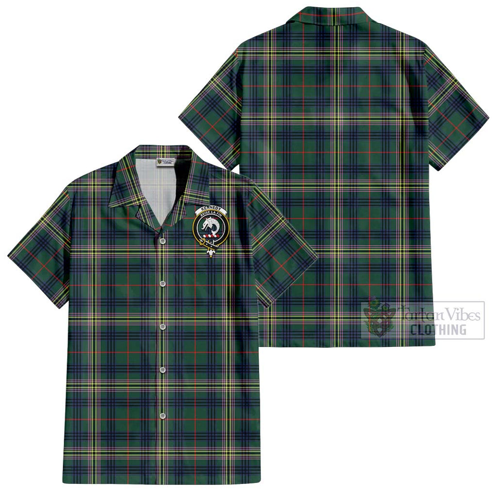 Kennedy Modern Tartan Cotton Hawaiian Shirt with Family Crest Kid - Tartan Vibes Clothing