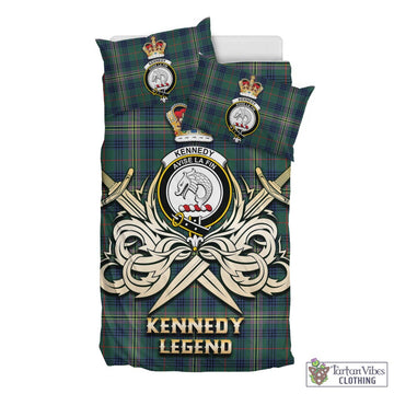 Kennedy Modern Tartan Bedding Set with Clan Crest and the Golden Sword of Courageous Legacy