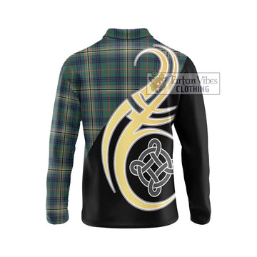 Kennedy Modern Tartan Long Sleeve Polo Shirt with Family Crest and Celtic Symbol Style