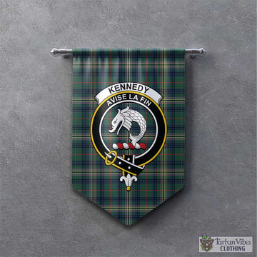 Kennedy Modern Tartan Gonfalon, Tartan Banner with Family Crest