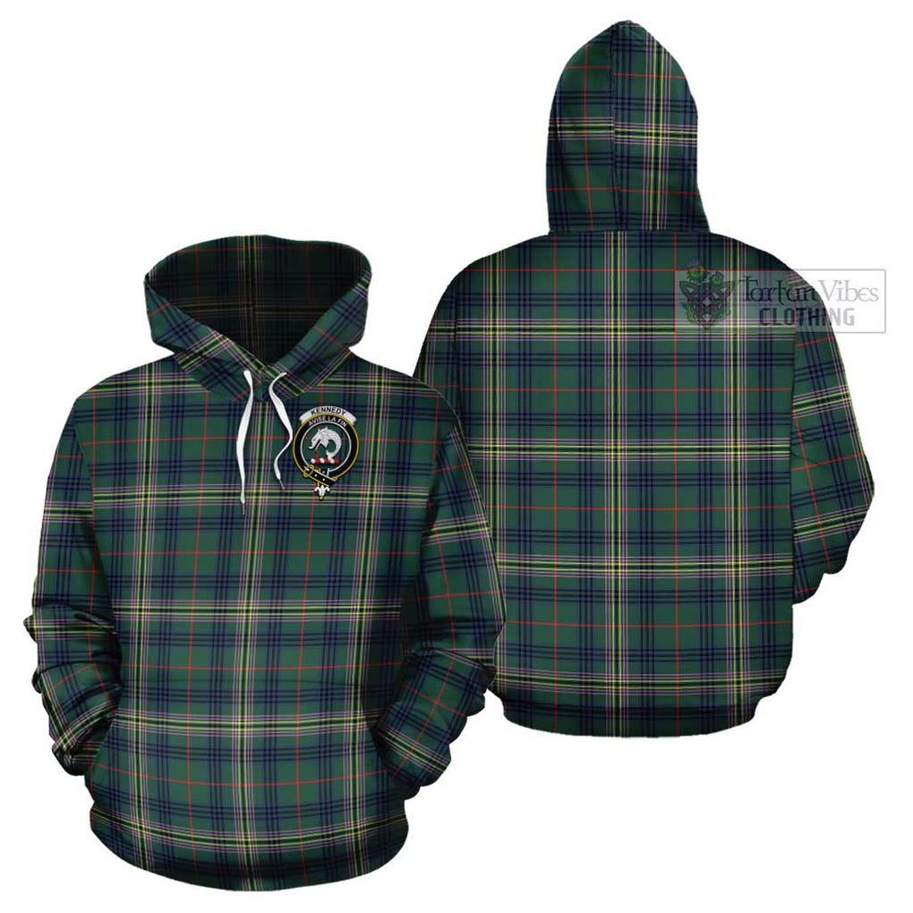 Kennedy Modern Tartan Cotton Hoodie with Family Crest Pullover Hoodie - Tartan Vibes Clothing