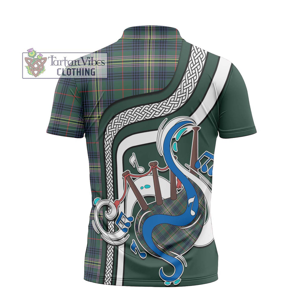 Kennedy Modern Tartan Zipper Polo Shirt with Epic Bagpipe Style - Tartanvibesclothing Shop