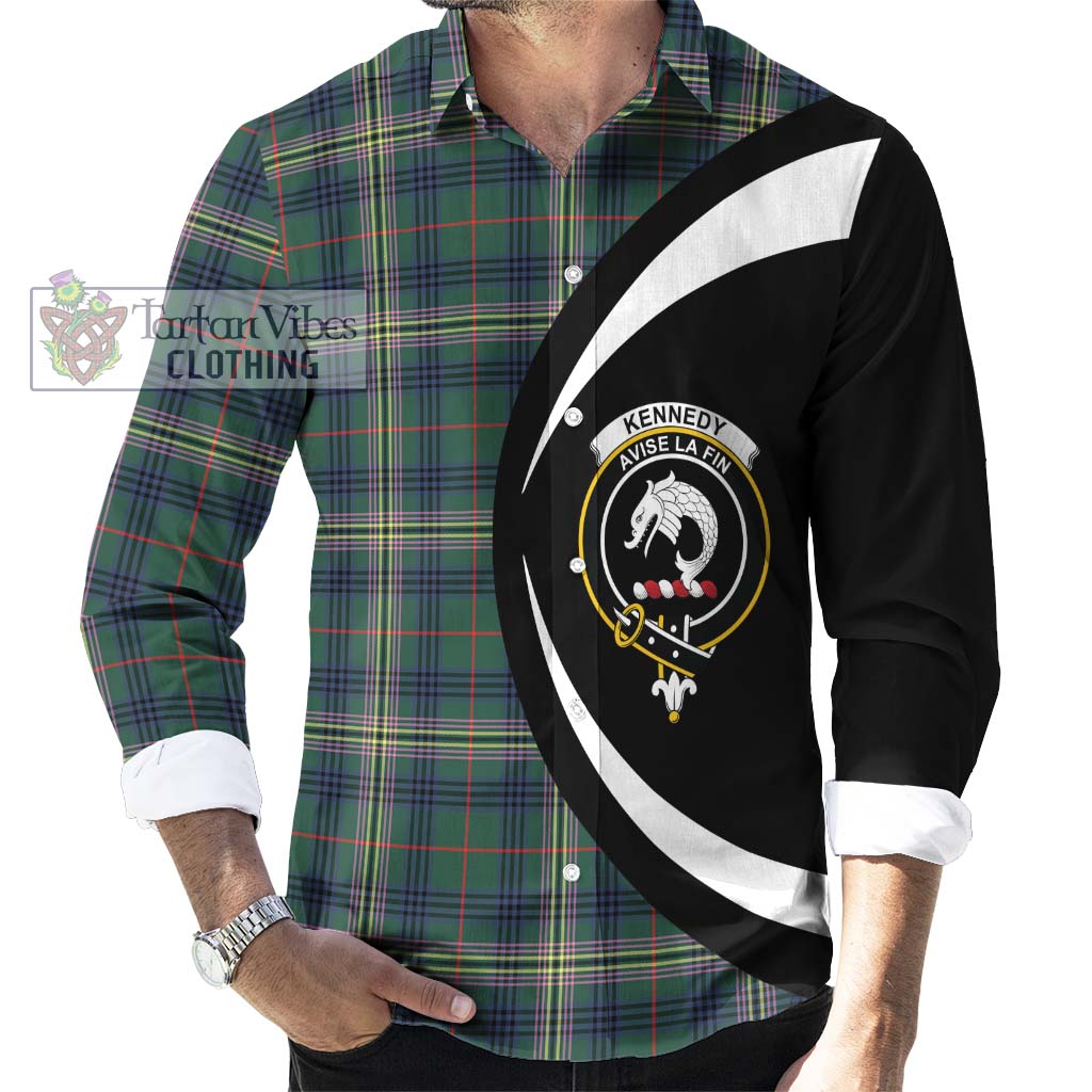 Kennedy Modern Tartan Long Sleeve Button Up with Family Crest Circle Style - Tartan Vibes Clothing