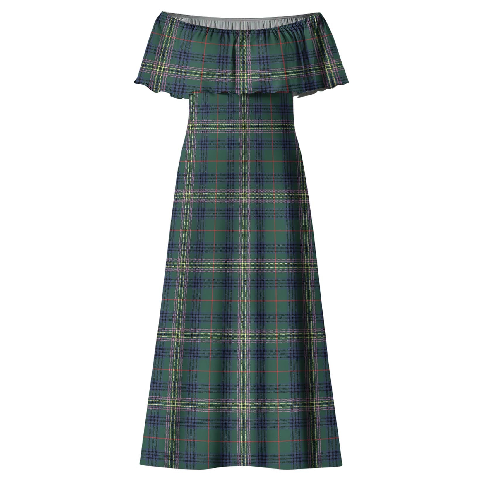 Kennedy Modern Tartan Off Shoulder Long Dress - Tartanvibesclothing