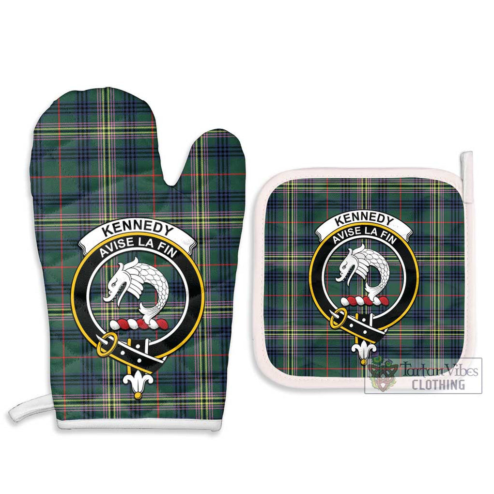 Kennedy Modern Tartan Combo Oven Mitt & Pot-Holder with Family Crest Combo 1 Oven Mitt & 2 Pot-Holder White - Tartan Vibes Clothing