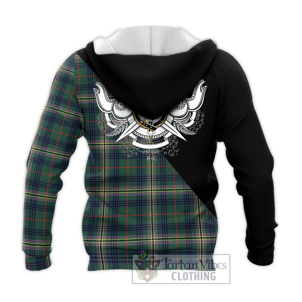 Kennedy Modern Tartan Knitted Hoodie with Family Crest and Military Logo Style - Tartanvibesclothing Shop