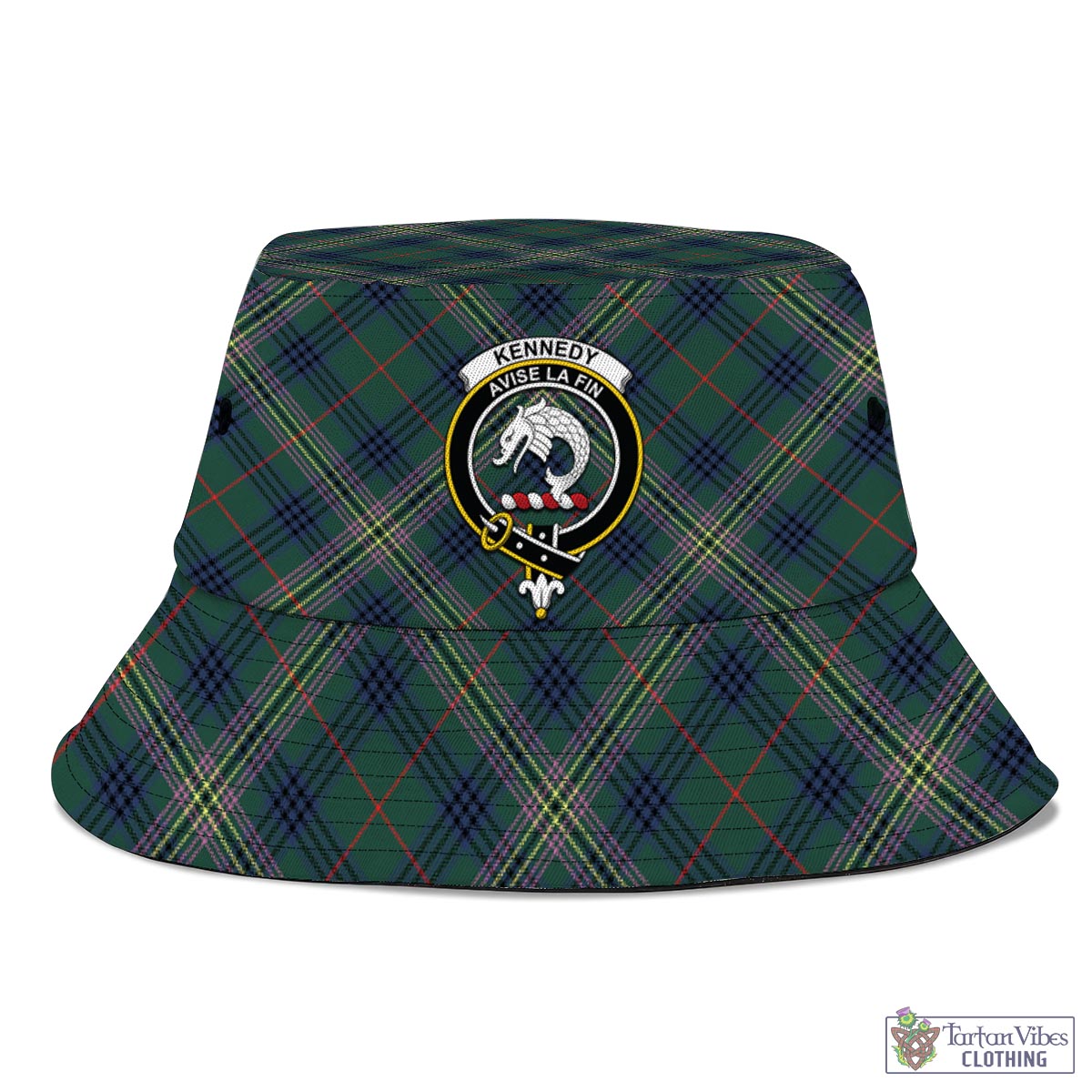 Tartan Vibes Clothing Kennedy Modern Tartan Bucket Hat with Family Crest