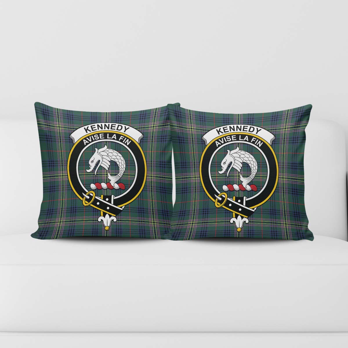 Kennedy Modern Tartan Pillow Cover with Family Crest - Tartanvibesclothing