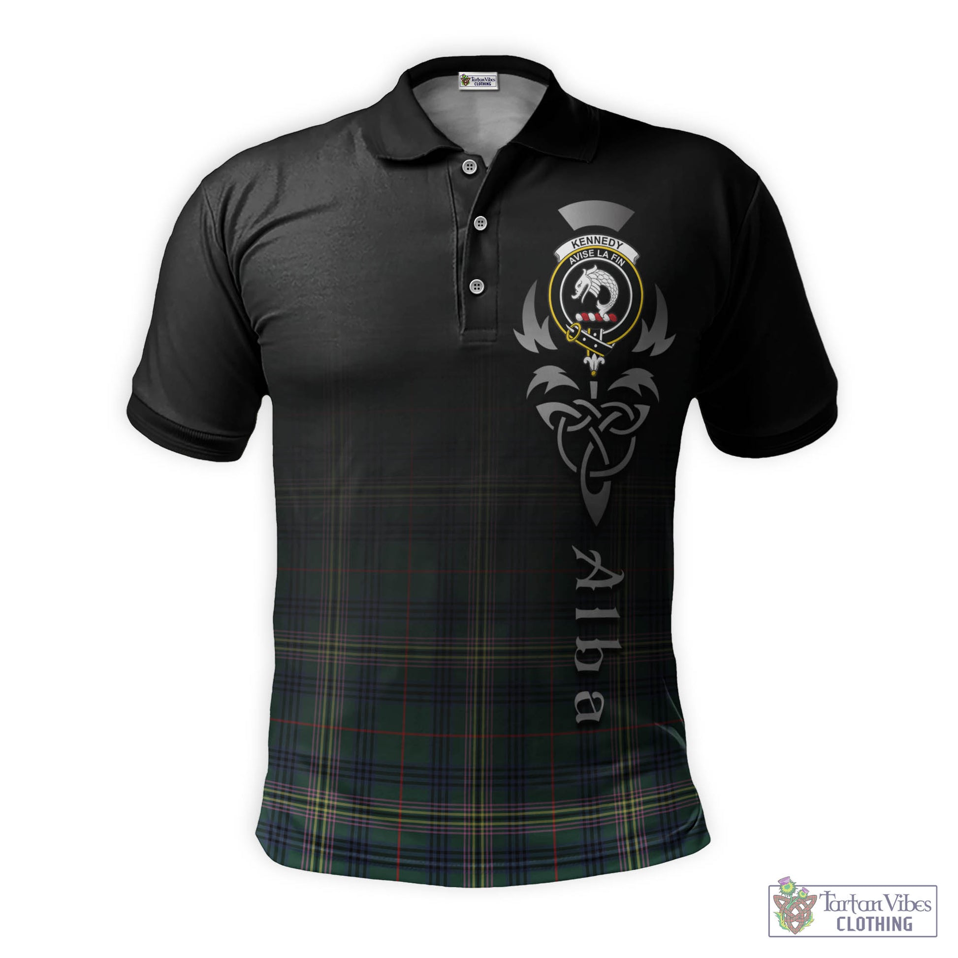 Tartan Vibes Clothing Kennedy Modern Tartan Polo Shirt Featuring Alba Gu Brath Family Crest Celtic Inspired