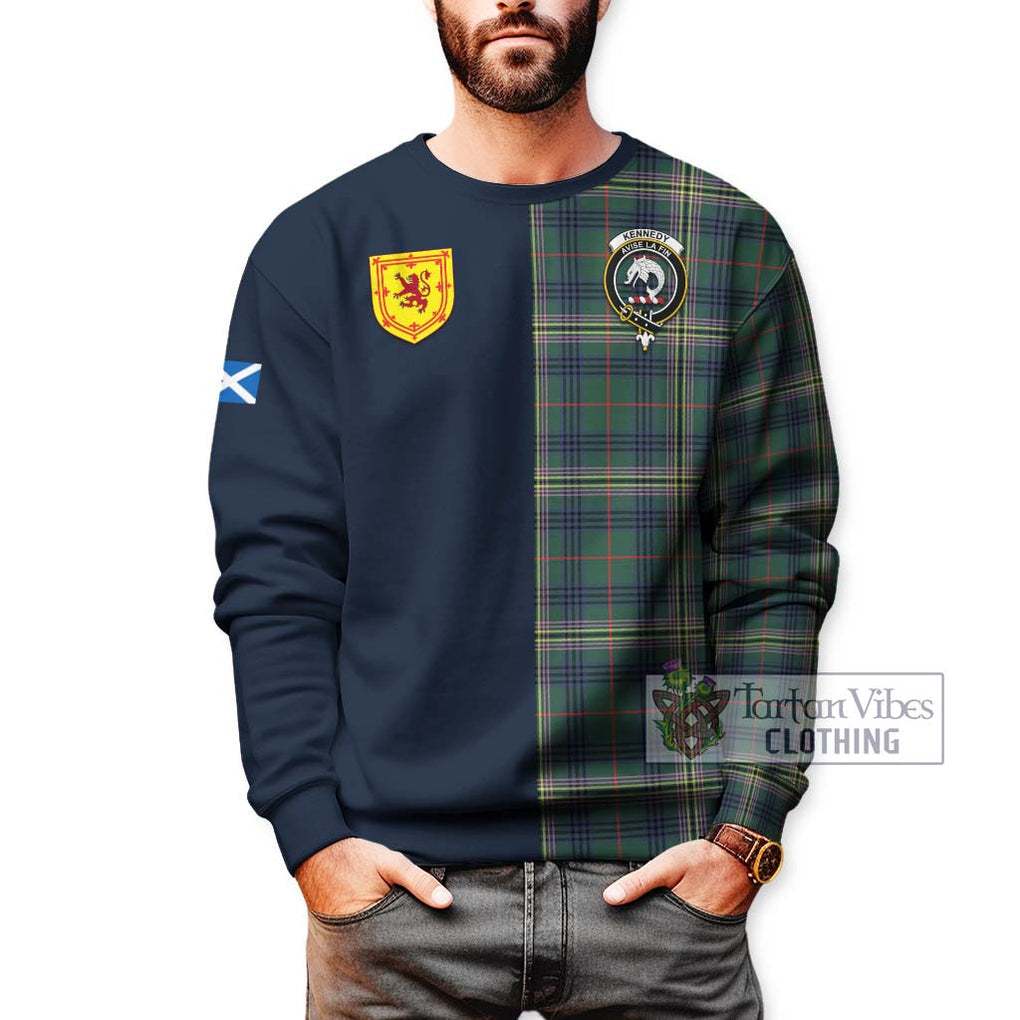 Tartan Vibes Clothing Kennedy Modern Tartan Sweatshirt with Scottish Lion Royal Arm Half Style