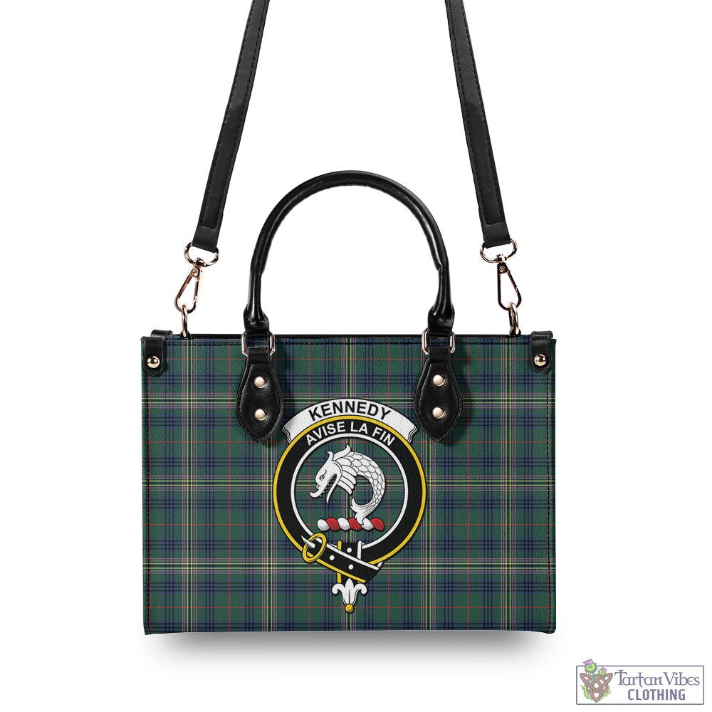 Tartan Vibes Clothing Kennedy Modern Tartan Luxury Leather Handbags with Family Crest