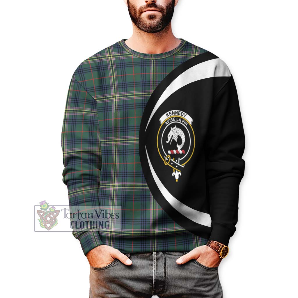 Kennedy Modern Tartan Sweatshirt with Family Crest Circle Style - Tartan Vibes Clothing