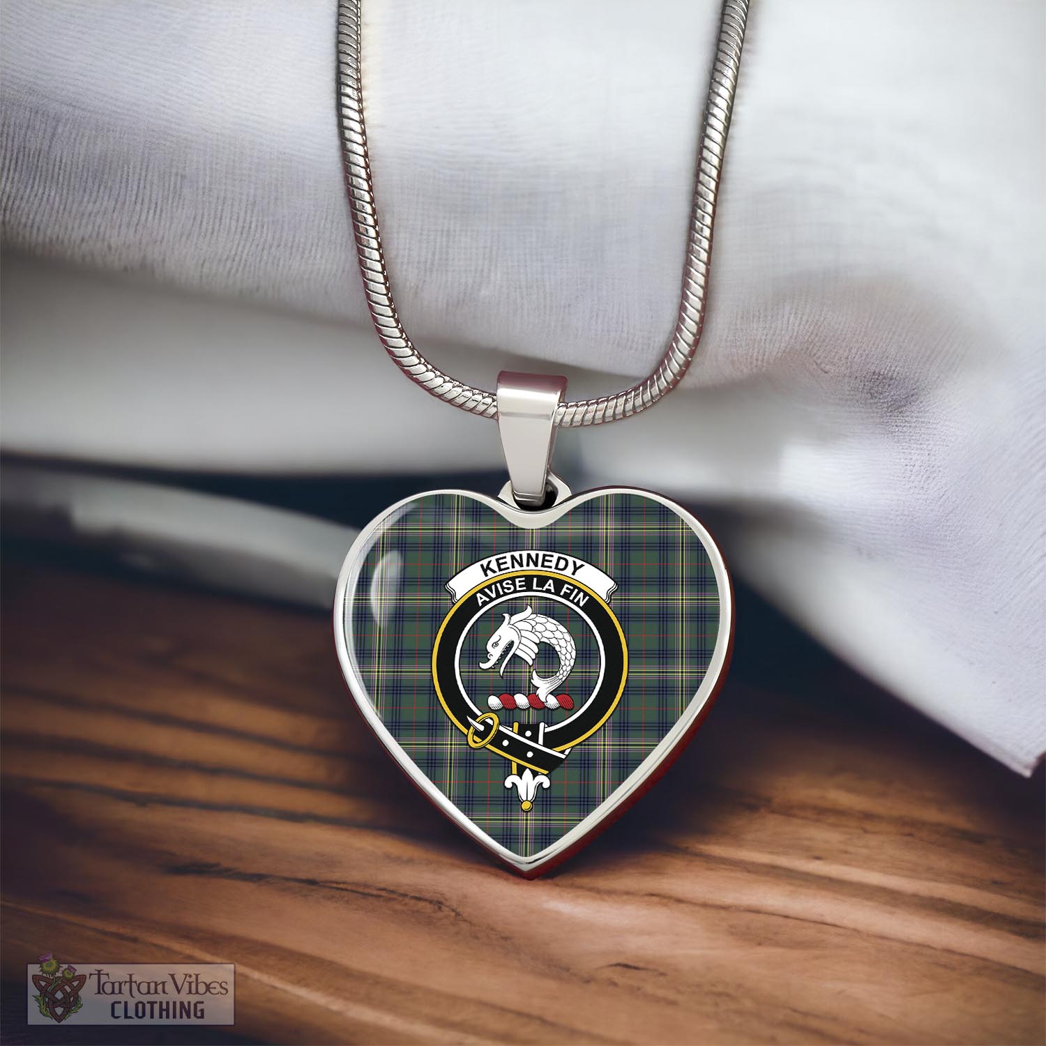 Tartan Vibes Clothing Kennedy Modern Tartan Heart Necklace with Family Crest