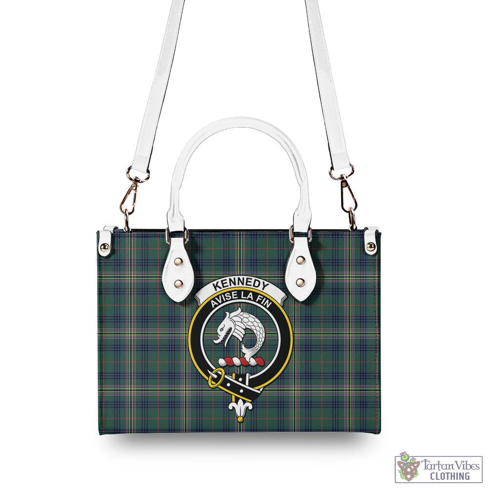 Tartan Vibes Clothing Kennedy Modern Tartan Luxury Leather Handbags with Family Crest