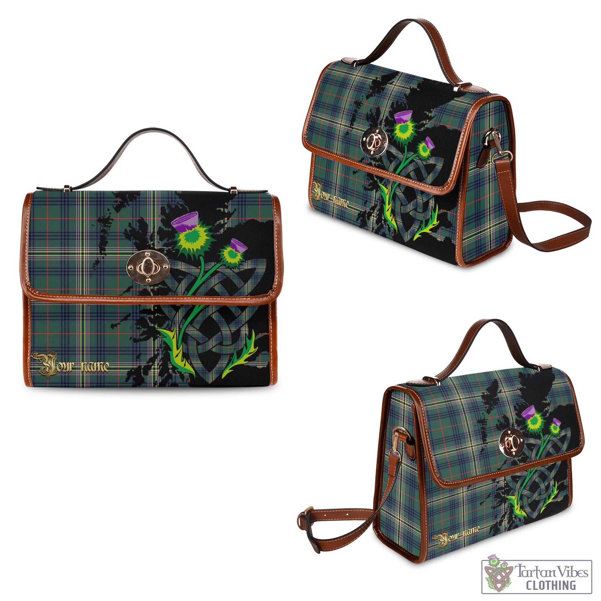 Tartan Vibes Clothing Kennedy Modern Tartan Waterproof Canvas Bag with Scotland Map and Thistle Celtic Accents