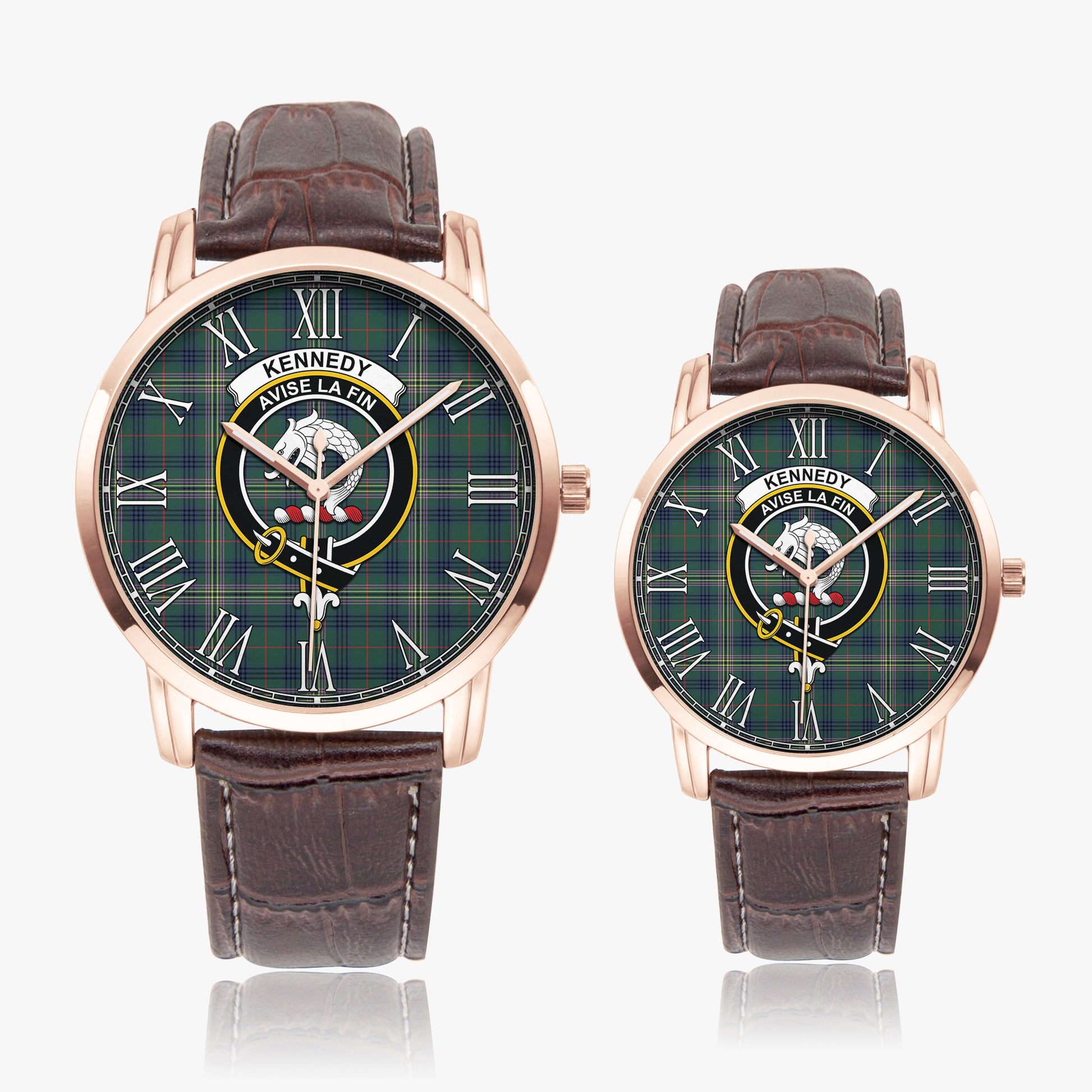 Kennedy Modern Tartan Family Crest Leather Strap Quartz Watch - Tartanvibesclothing