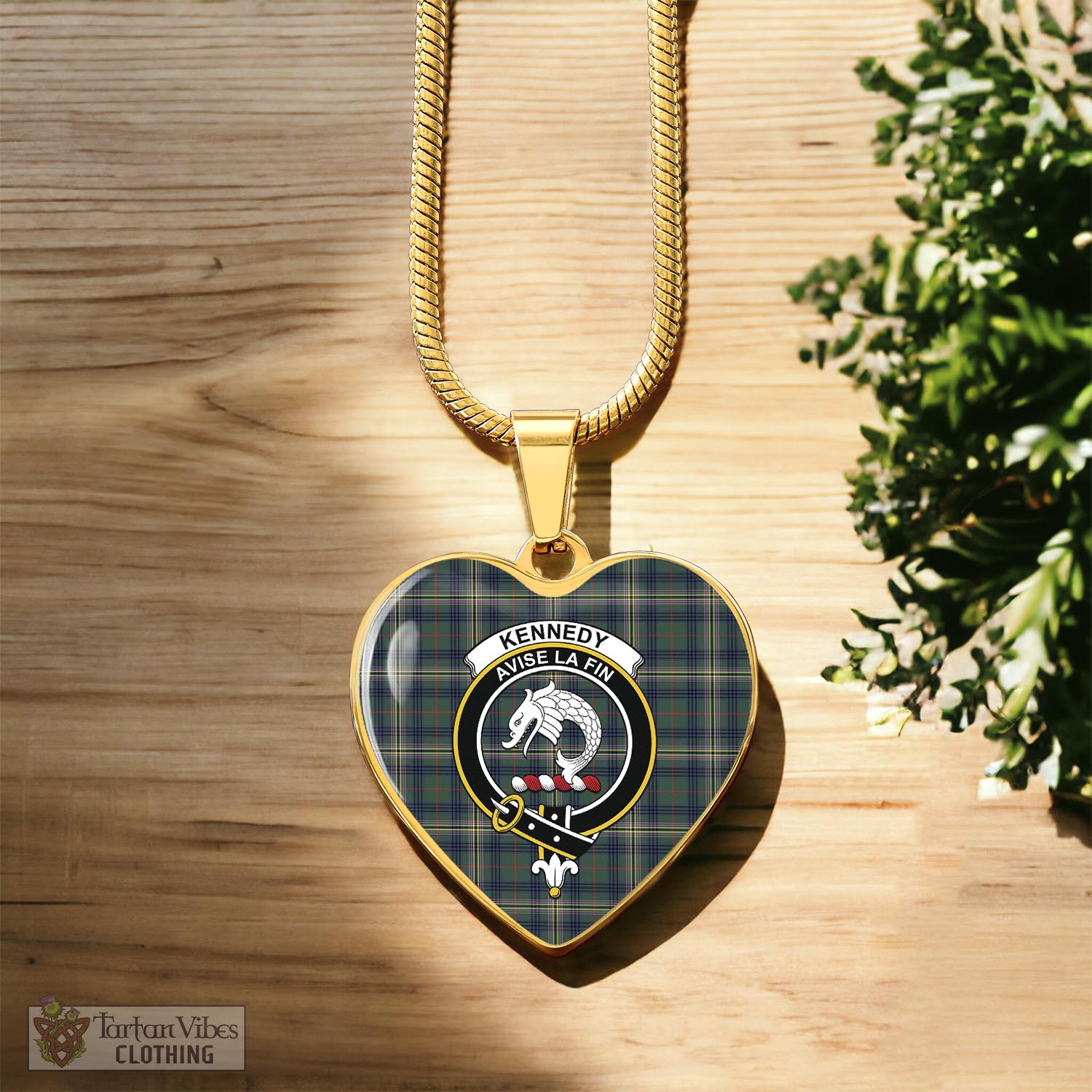 Tartan Vibes Clothing Kennedy Modern Tartan Heart Necklace with Family Crest