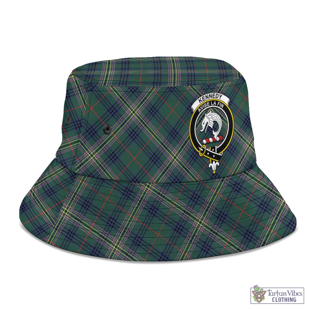 Tartan Vibes Clothing Kennedy Modern Tartan Bucket Hat with Family Crest