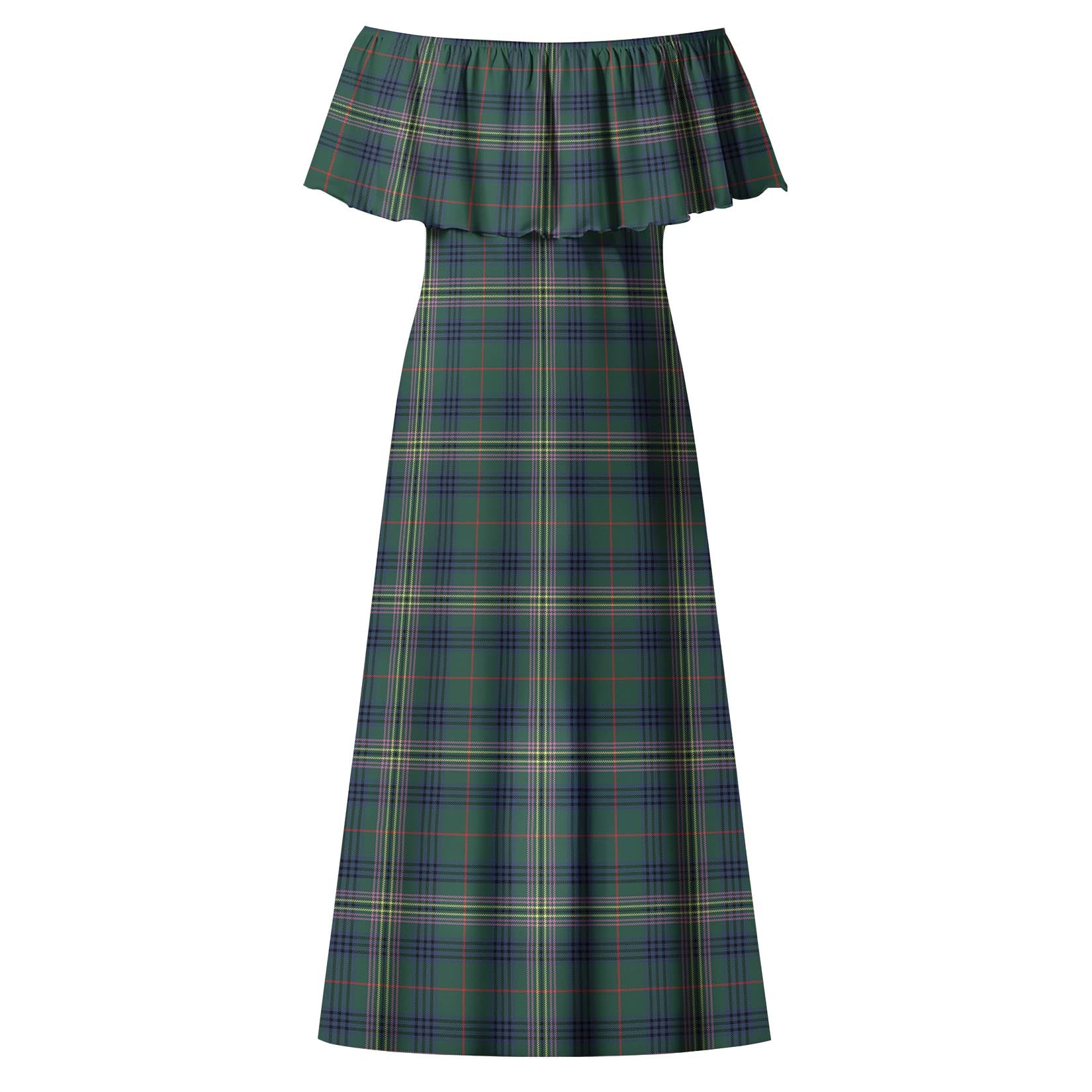 Kennedy Modern Tartan Off Shoulder Long Dress - Tartanvibesclothing