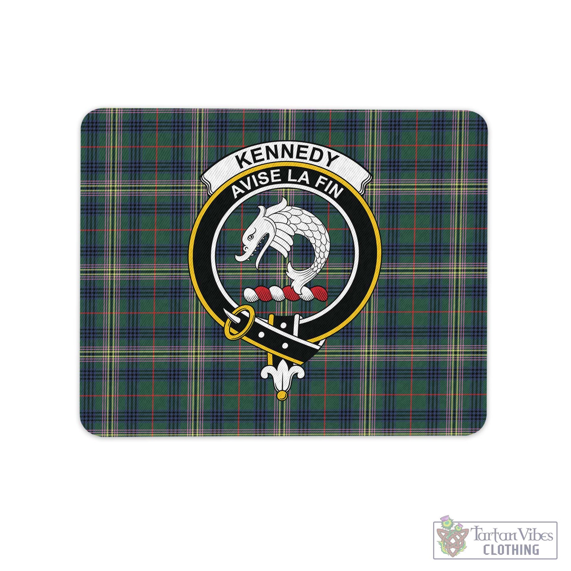 Tartan Vibes Clothing Kennedy Modern Tartan Mouse Pad with Family Crest