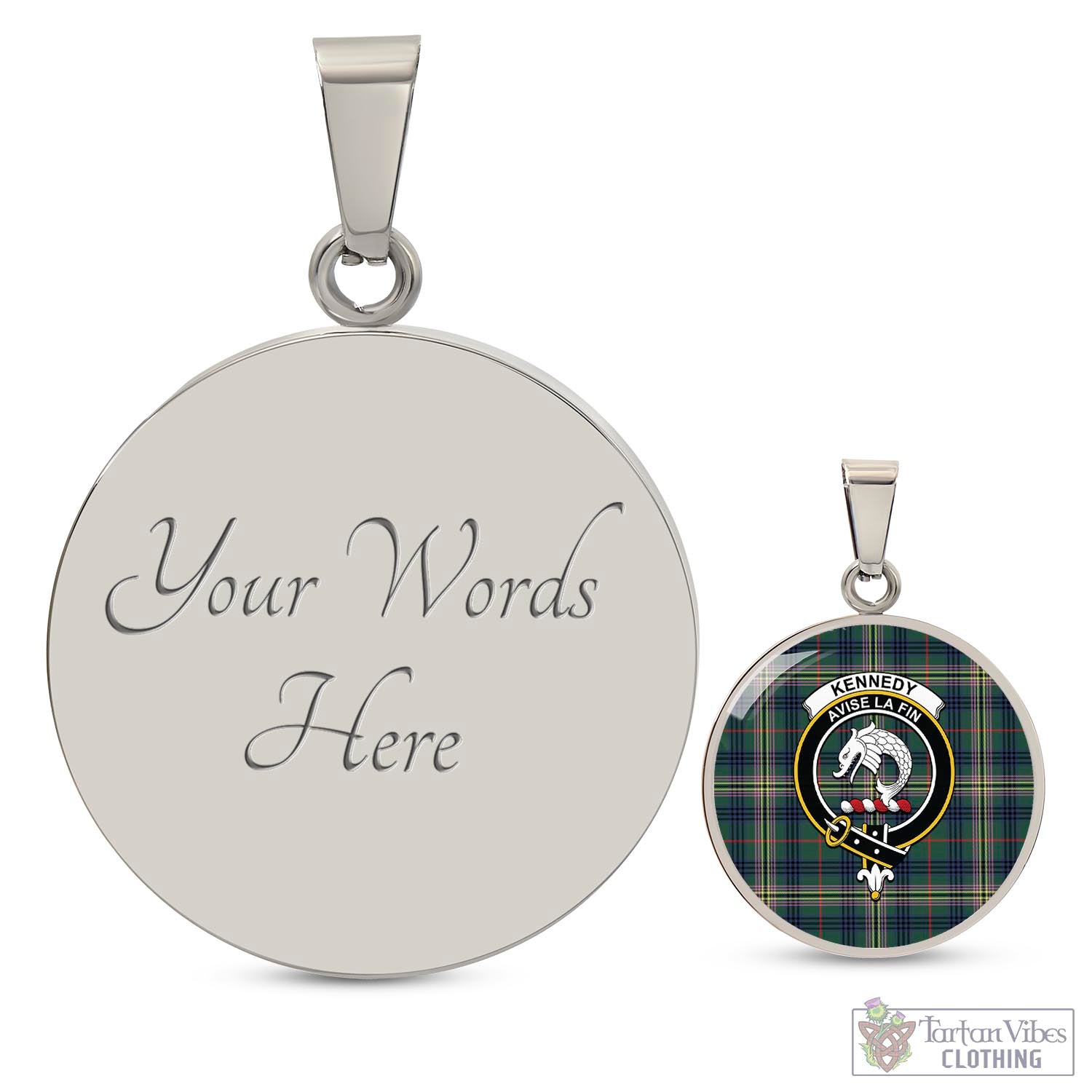 Tartan Vibes Clothing Kennedy Modern Tartan Circle Necklace with Family Crest