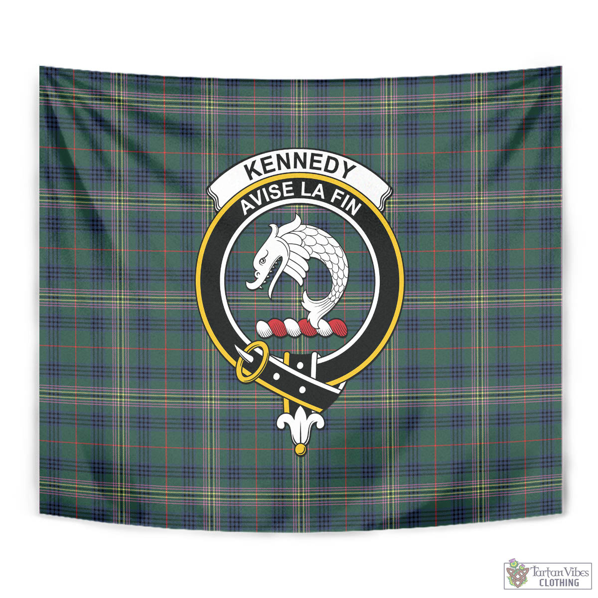 Tartan Vibes Clothing Kennedy Modern Tartan Tapestry Wall Hanging and Home Decor for Room with Family Crest