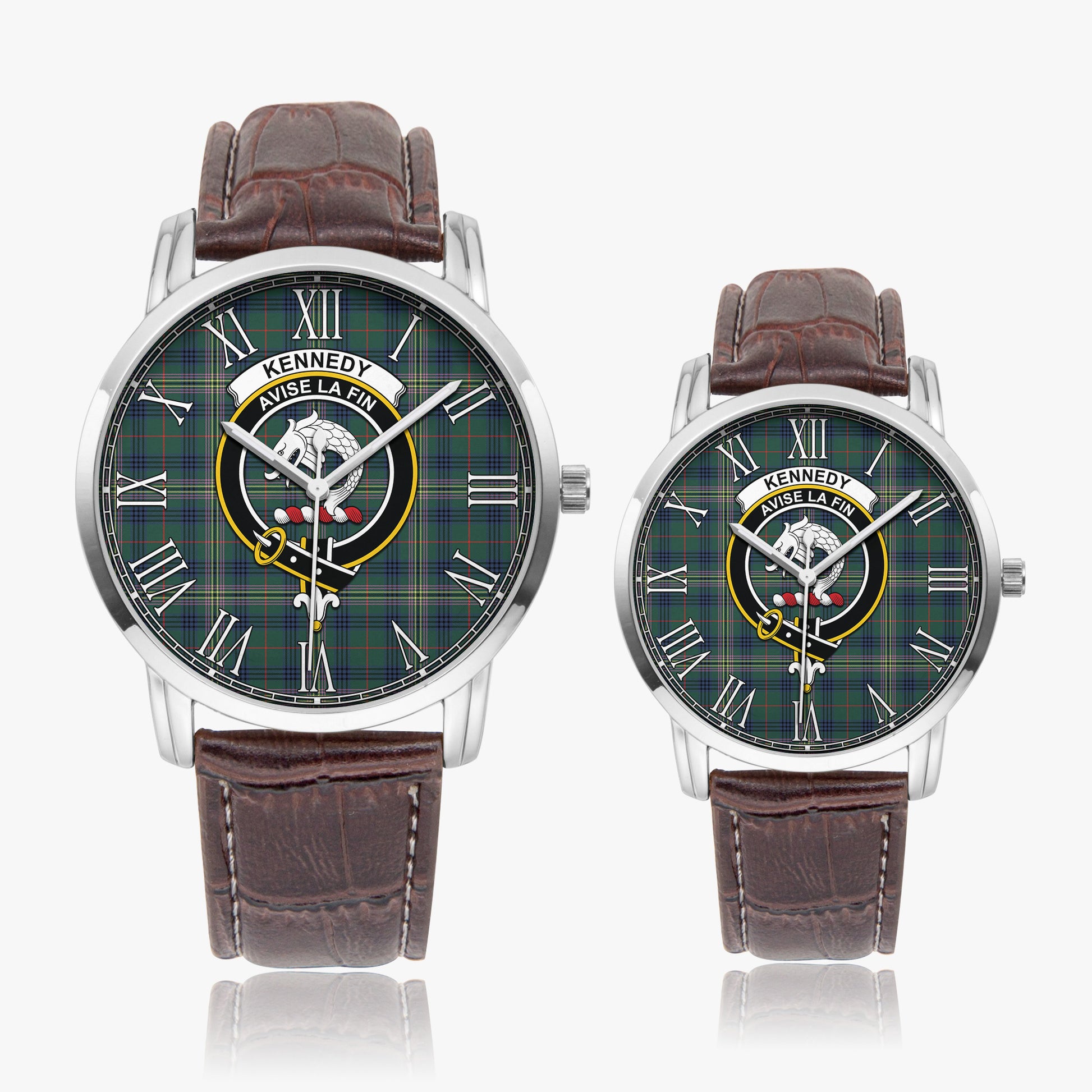 Kennedy Modern Tartan Family Crest Leather Strap Quartz Watch - Tartanvibesclothing