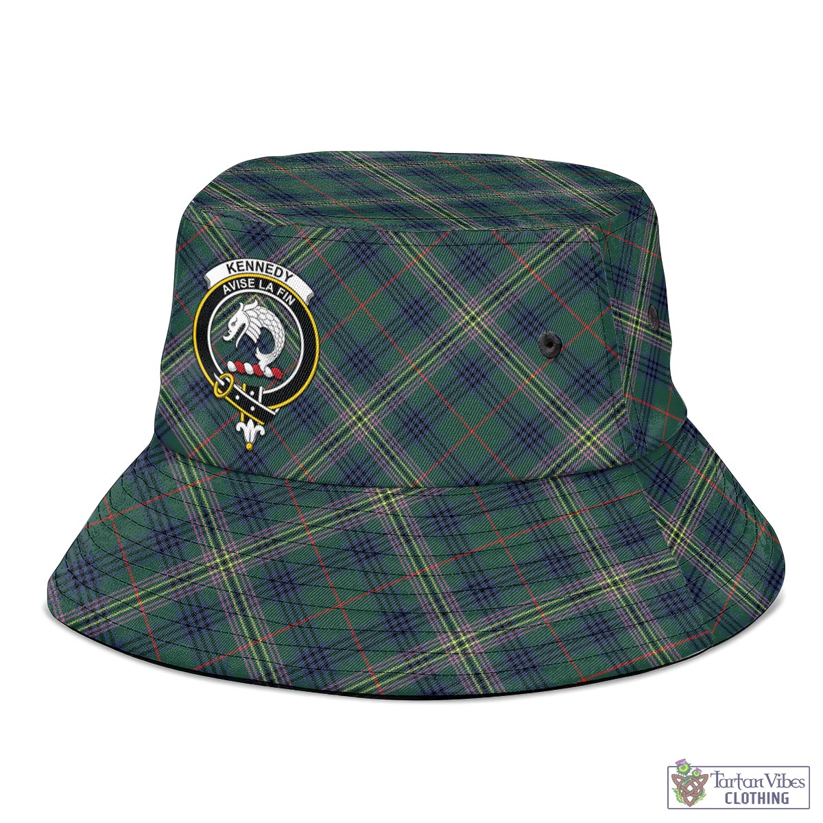 Tartan Vibes Clothing Kennedy Modern Tartan Bucket Hat with Family Crest