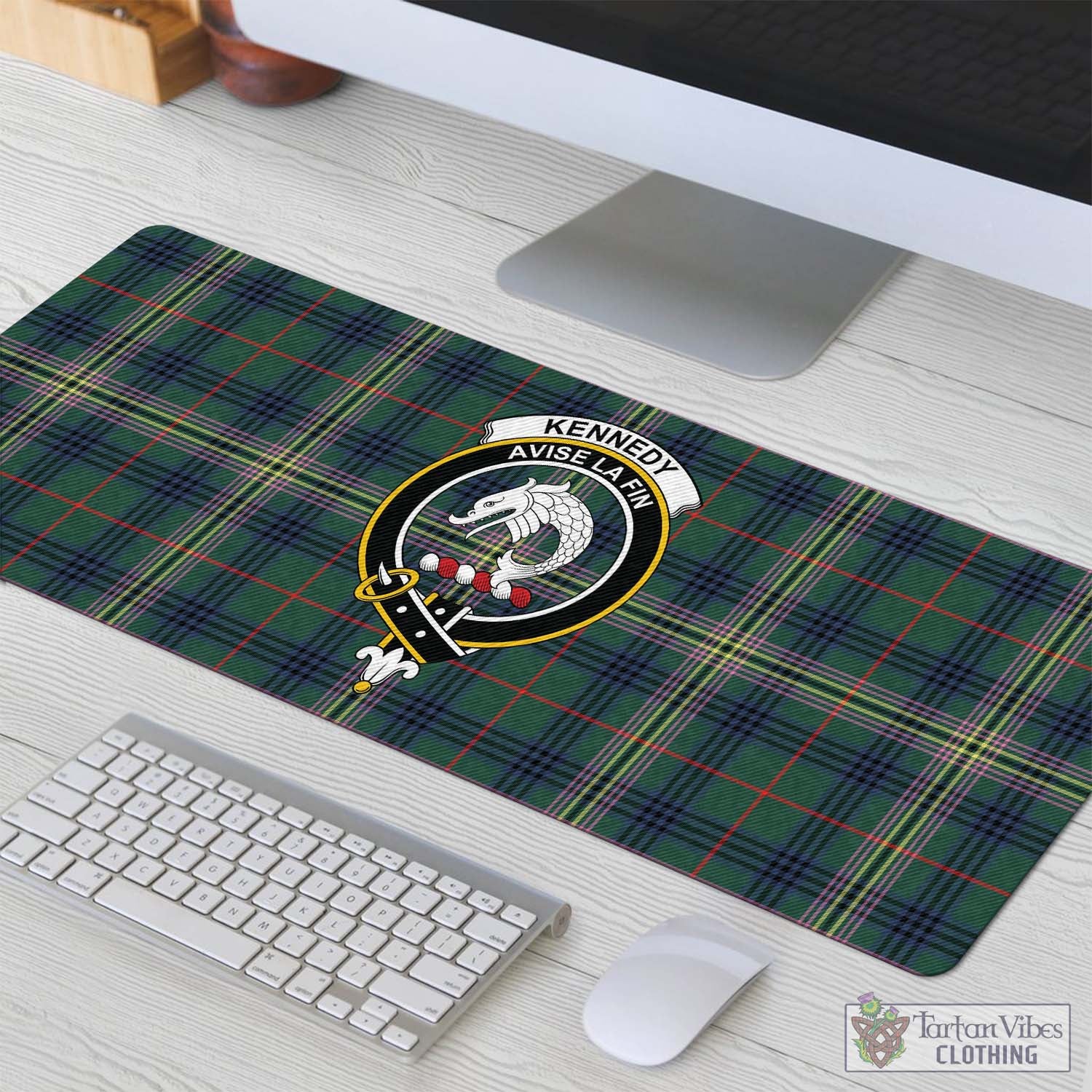 Tartan Vibes Clothing Kennedy Modern Tartan Mouse Pad with Family Crest