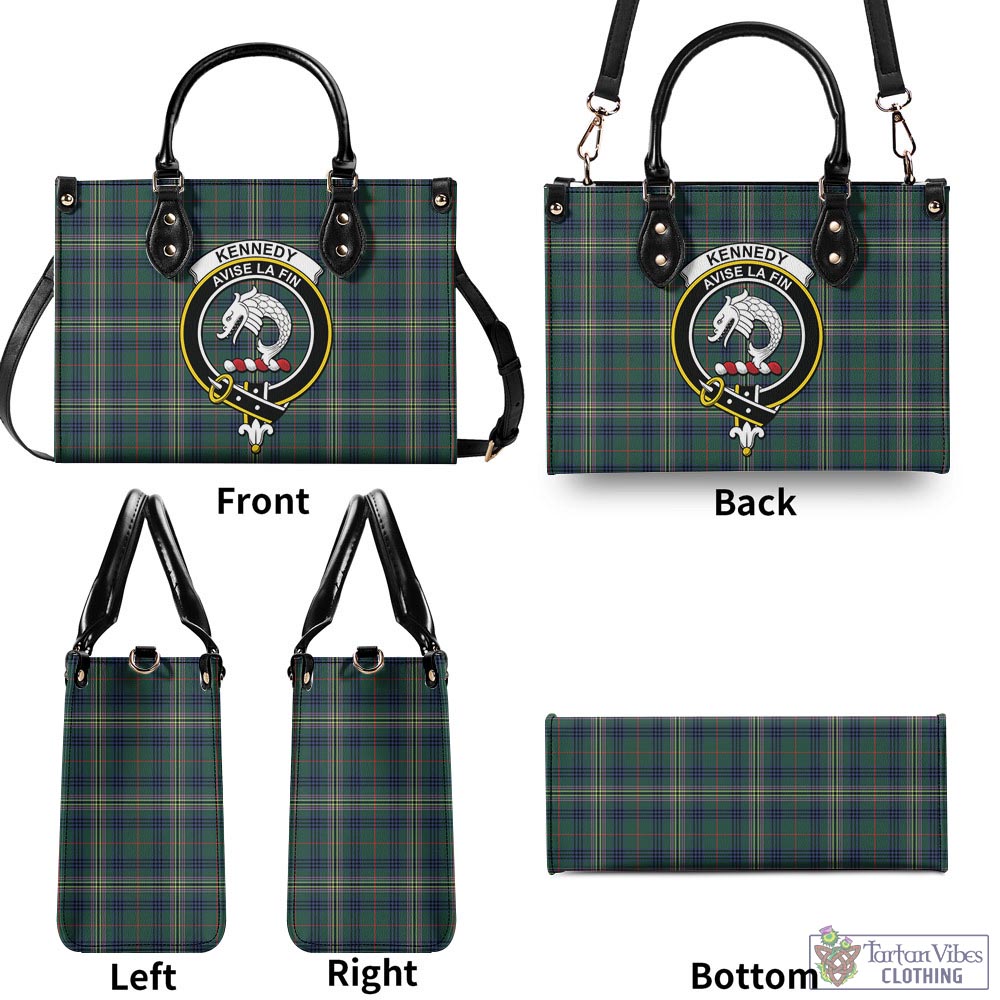 Tartan Vibes Clothing Kennedy Modern Tartan Luxury Leather Handbags with Family Crest