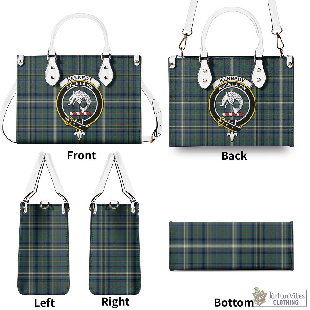 Tartan Vibes Clothing Kennedy Modern Tartan Luxury Leather Handbags with Family Crest