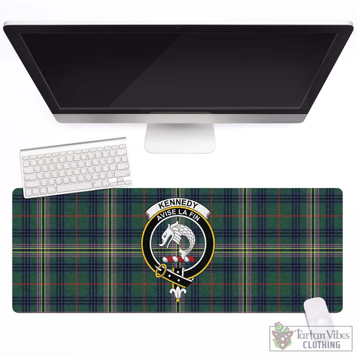 Tartan Vibes Clothing Kennedy Modern Tartan Mouse Pad with Family Crest