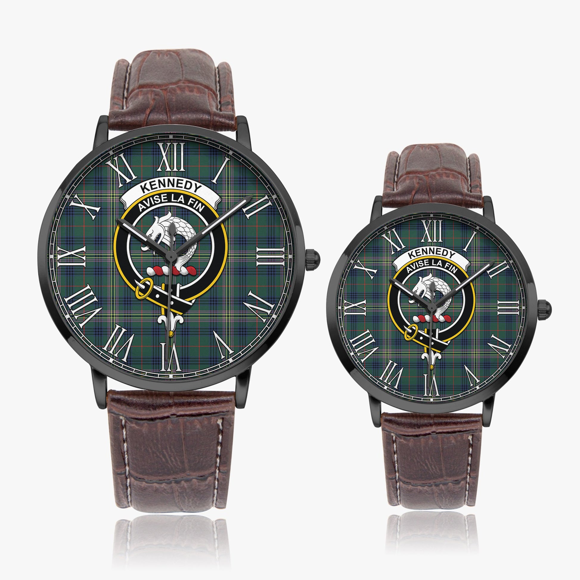 Kennedy Modern Tartan Family Crest Leather Strap Quartz Watch - Tartanvibesclothing