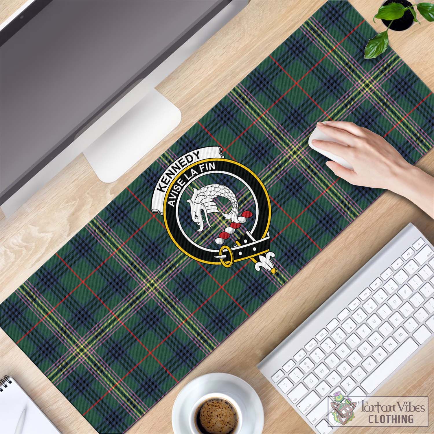 Tartan Vibes Clothing Kennedy Modern Tartan Mouse Pad with Family Crest