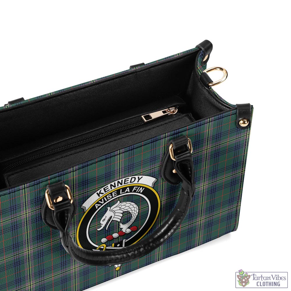 Tartan Vibes Clothing Kennedy Modern Tartan Luxury Leather Handbags with Family Crest