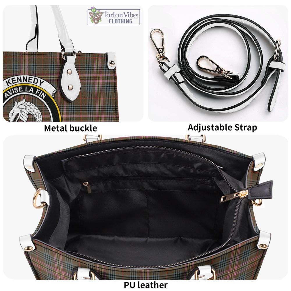 Tartan Vibes Clothing Kennedy Weathered Tartan Luxury Leather Handbags with Family Crest