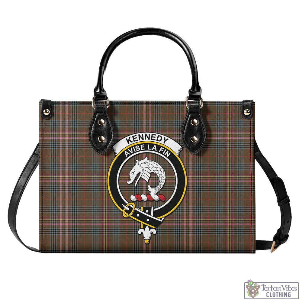 Tartan Vibes Clothing Kennedy Weathered Tartan Luxury Leather Handbags with Family Crest