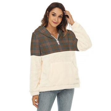 Kennedy Weathered Tartan Women's Borg Fleece Hoodie With Half Zip