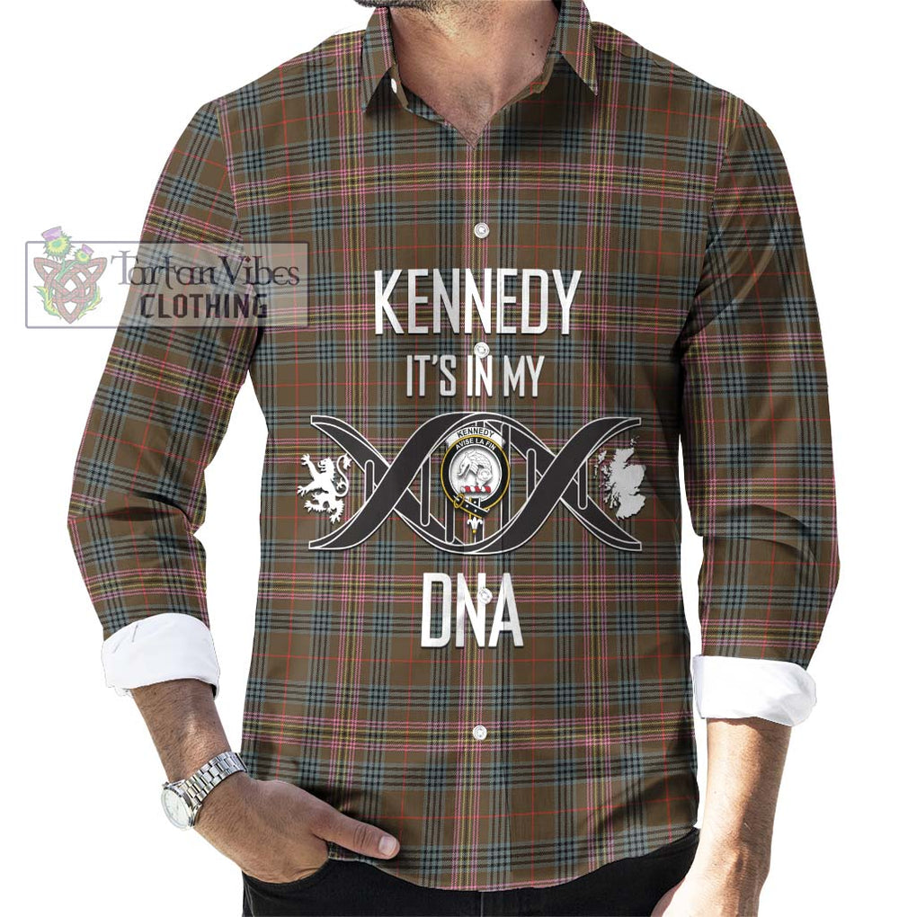 Kennedy Weathered Tartan Long Sleeve Button Shirt with Family Crest DNA In Me Style Men's Shirt S - Tartanvibesclothing Shop