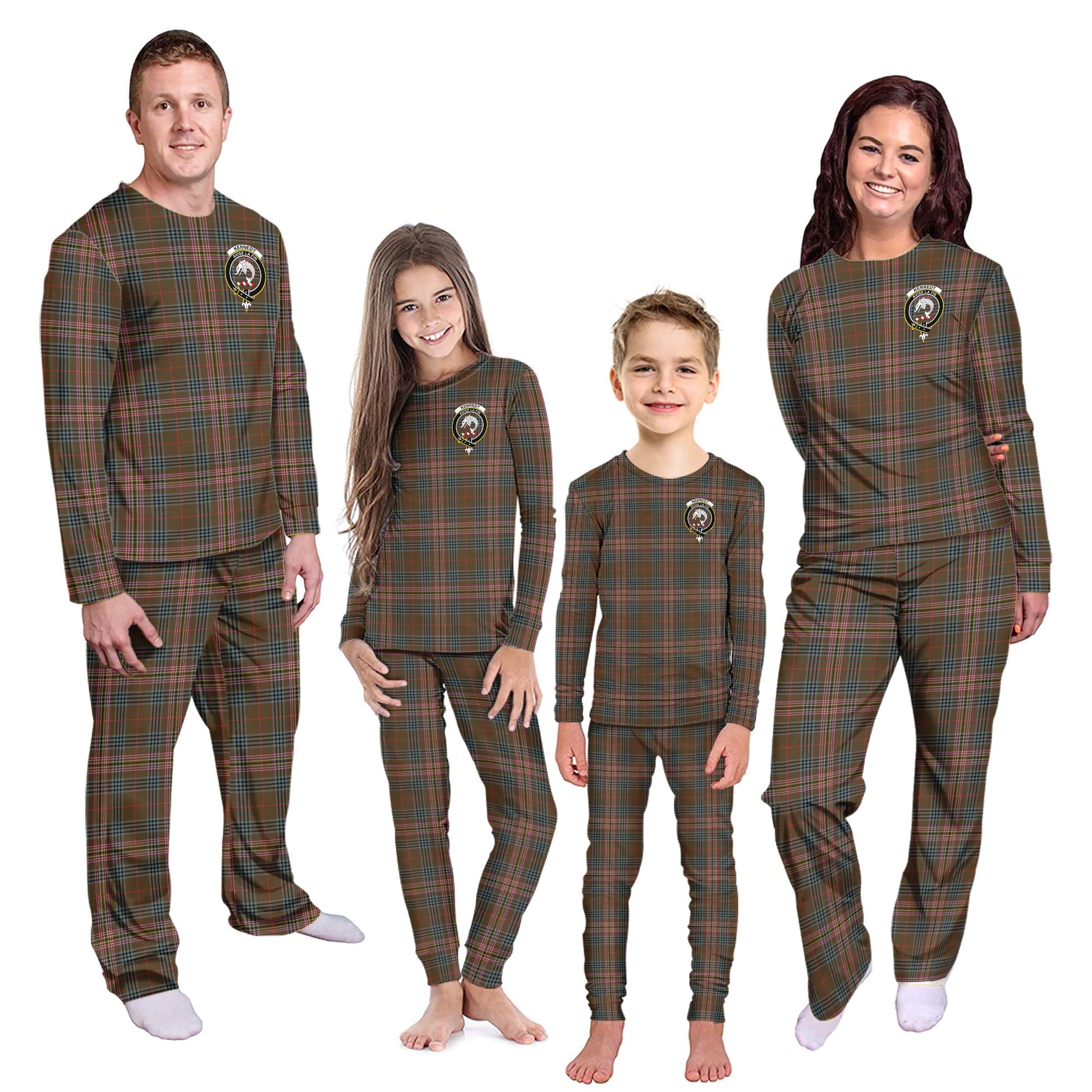 Kennedy Weathered Tartan Pajamas Family Set with Family Crest - Tartanvibesclothing