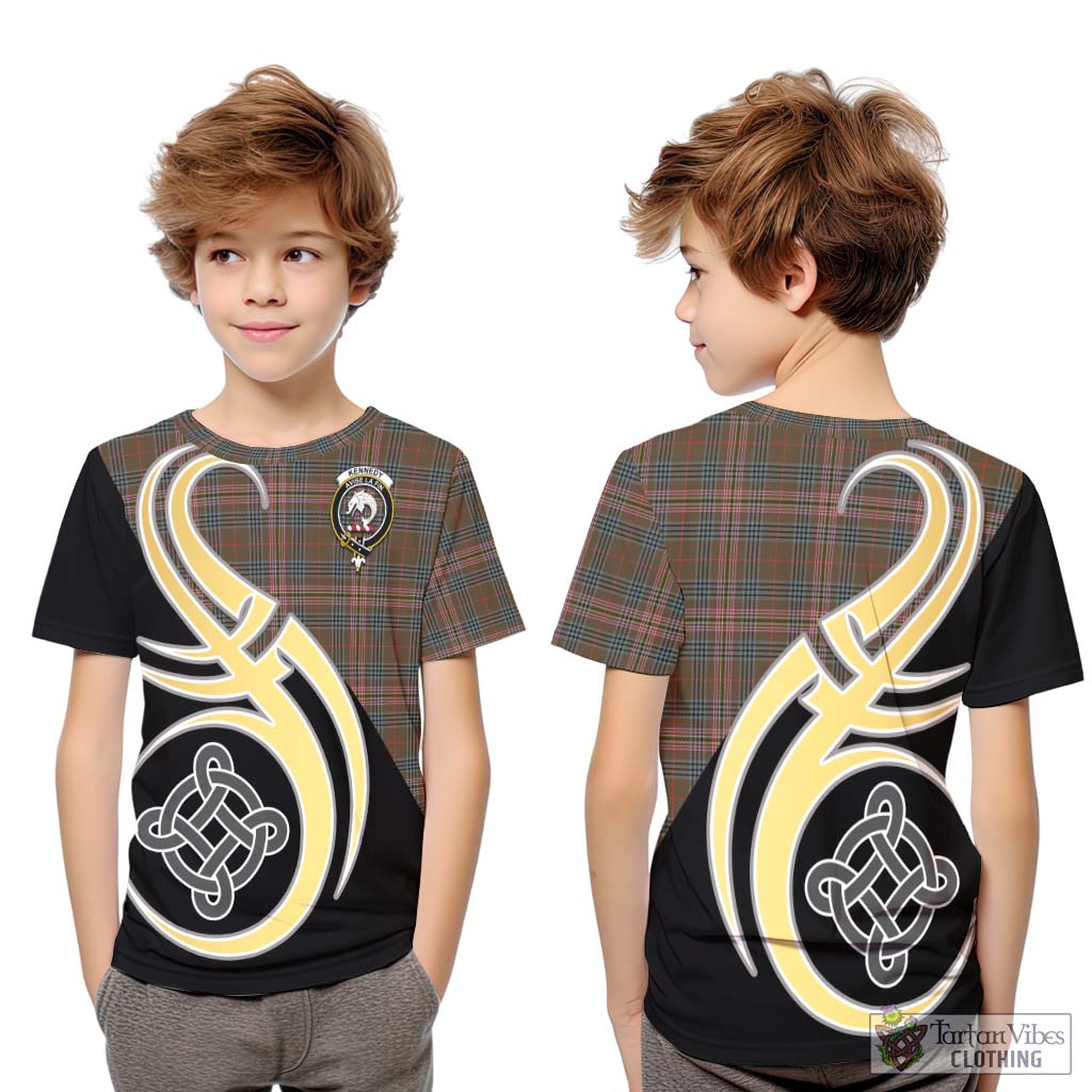 Kennedy Weathered Tartan Kid T-Shirt with Family Crest and Celtic Symbol Style Youth XL Size14 - Tartan Vibes Clothing