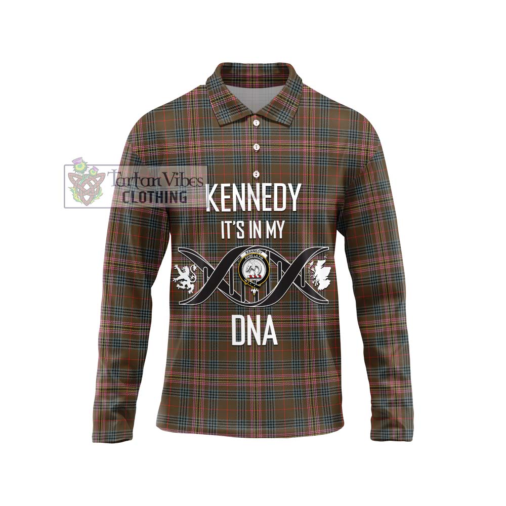 Kennedy Weathered Tartan Long Sleeve Polo Shirt with Family Crest DNA In Me Style Unisex - Tartanvibesclothing Shop