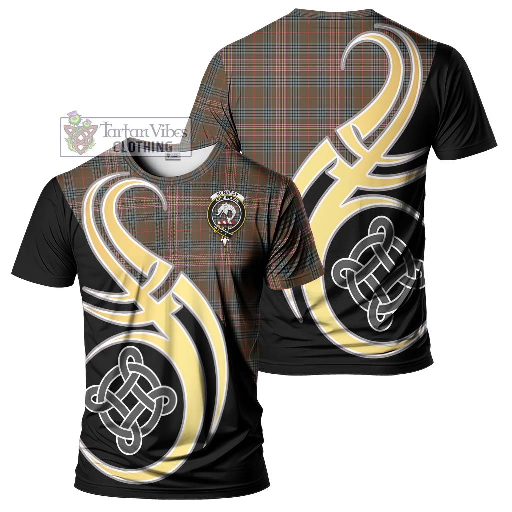 Tartan Vibes Clothing Kennedy Weathered Tartan T-Shirt with Family Crest and Celtic Symbol Style