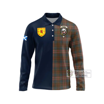 Kennedy Weathered Tartan Long Sleeve Polo Shirt with Scottish Lion Royal Arm Half Style