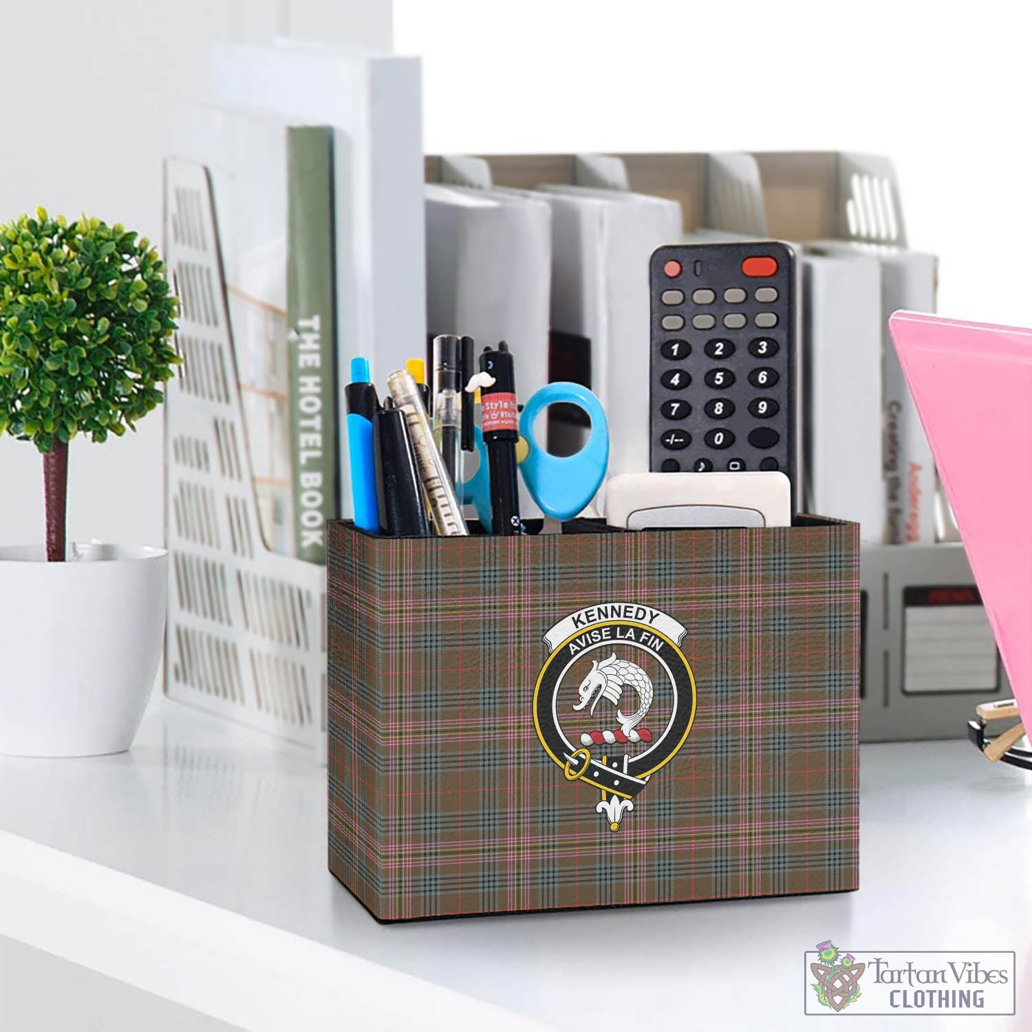 Tartan Vibes Clothing Kennedy Weathered Tartan Pen Holder with Family Crest